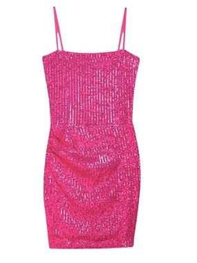 Katie J tween sequin Maddy dress in neon pink size small NWOT